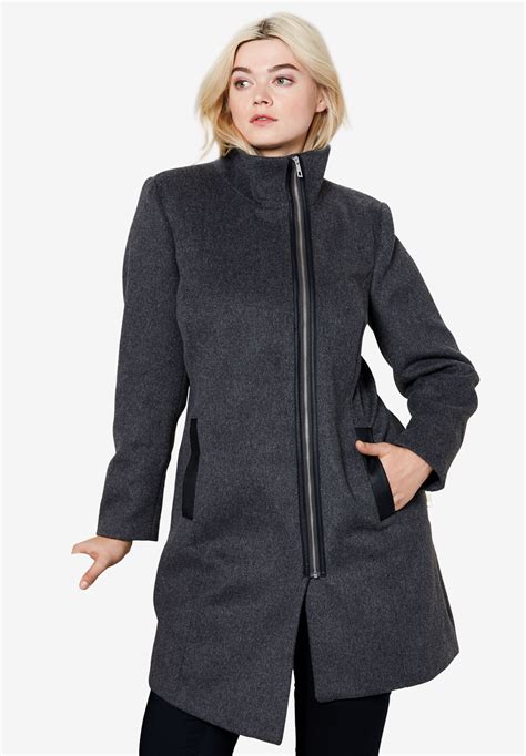 wool blend zip coat